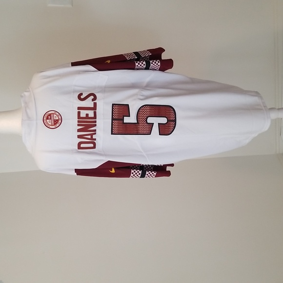 NWOT! Men's Washington Commanders Jayden Daniel's #5 White & Burgundy FB Jersey - Picture 3 of 7
